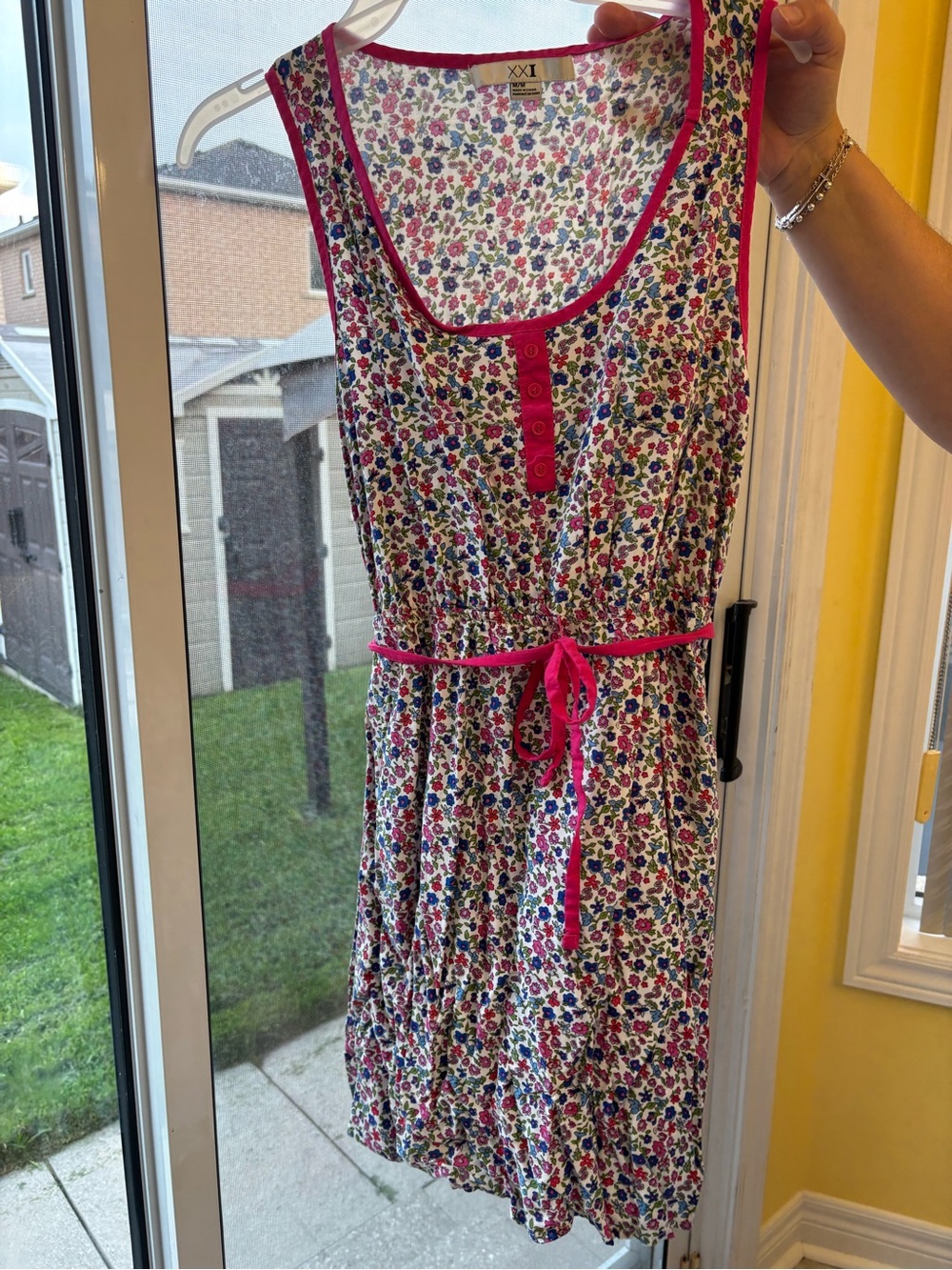 Forever 21 White Floral Sleeveless Dress with Pink Trim